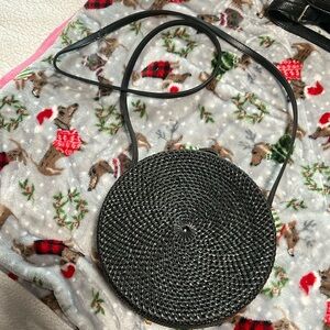 Black Straw Crossbody Bag